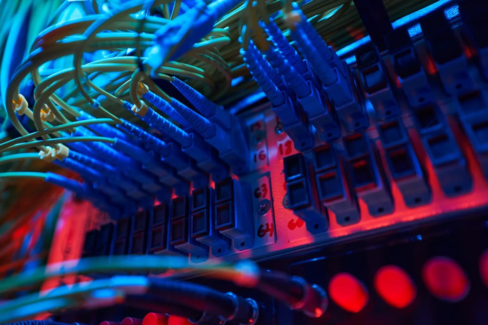Server Rack with Ethernet Cables and Server Hardware